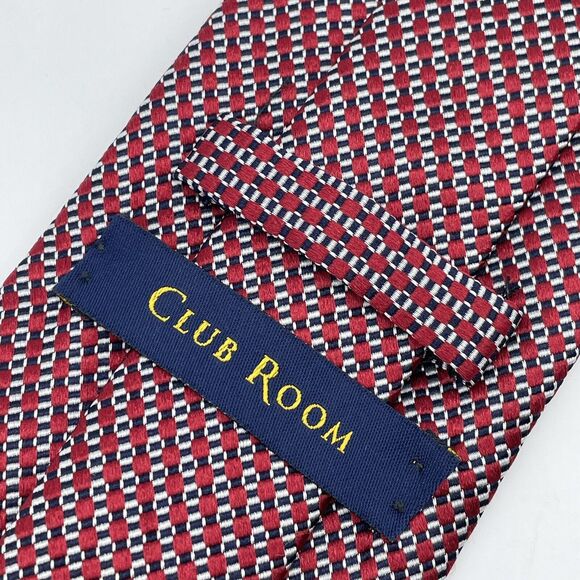 Club Room 100% Silk Necktie Geometric Red/Blue/White Classic Designer 59.5 x 3.5 - Picture 5 of 16